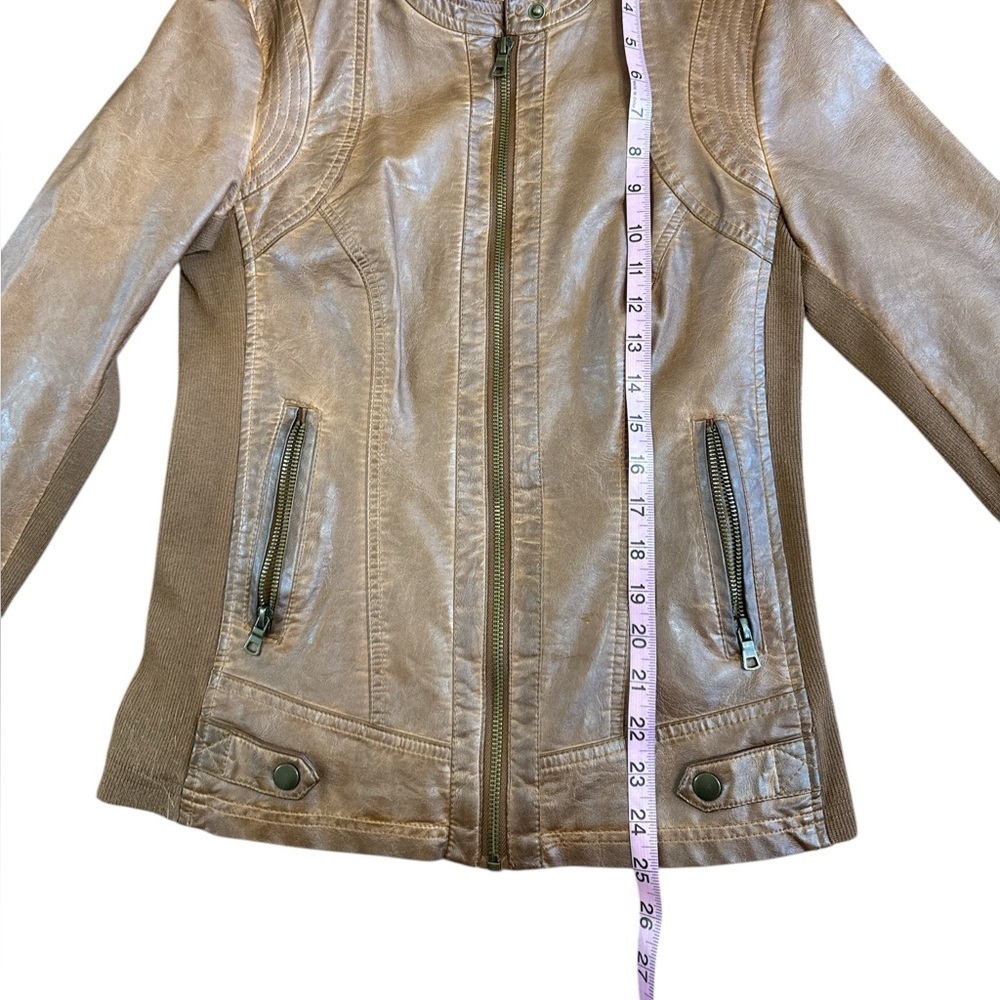 Sebby Women's Brown Leather Moto Jacket - Picture 7 of 9